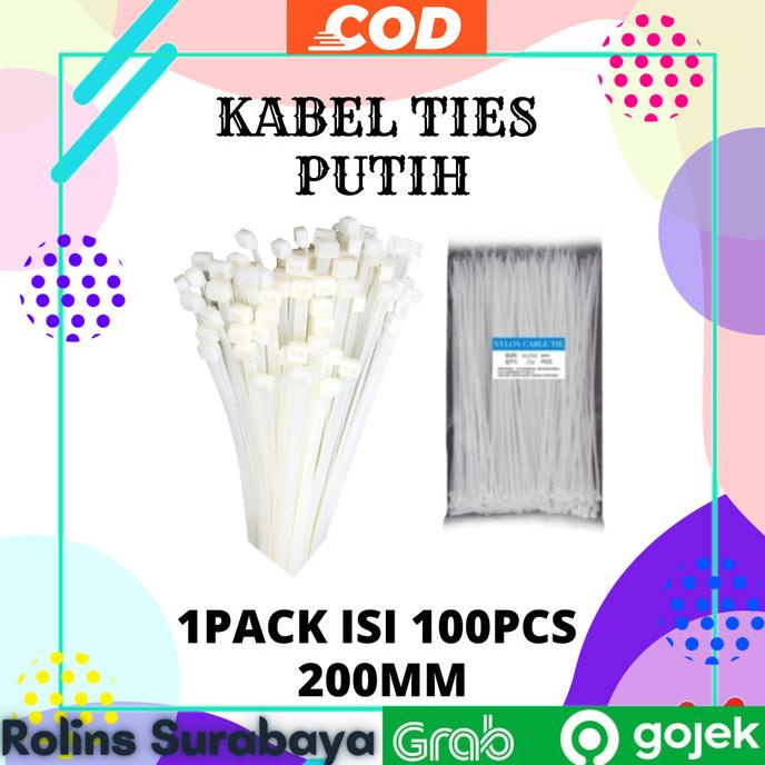 

:<:<:<:<] Kabel Tis 20cm Cable Ties Tie Tali Alat Pengikat Panjang Putih 100 pcs