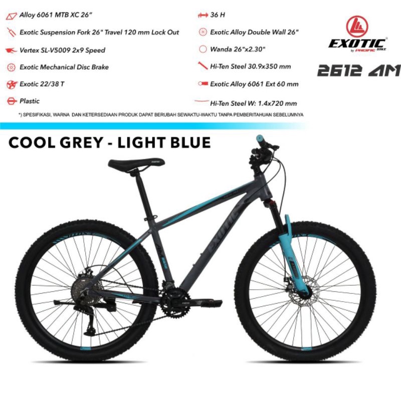 Sepeda Gunung MTB 26 inch Pacific Exotic 2612 AM Alloy 3 x 9 speed 27 speed Murah Berkualitas