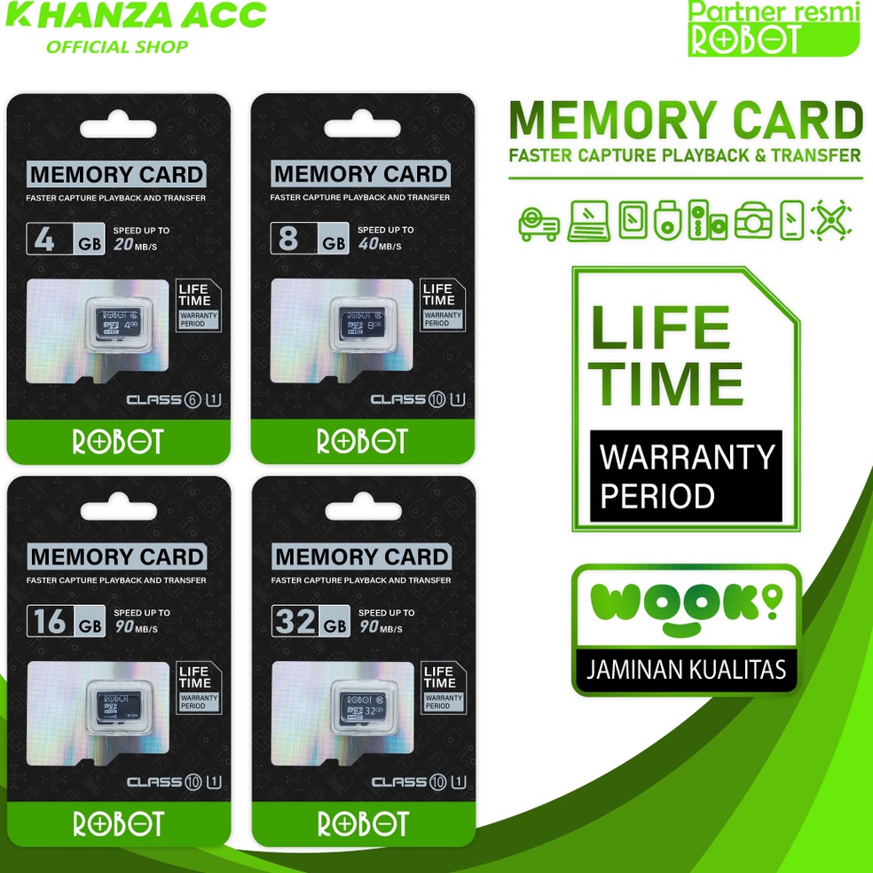 Elegant KHANZAACC Kartu Memori HP Micro SD Robot 4GB 8GB 16GB 32GB Memory Card  Original Bergaransi 