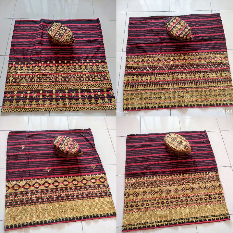 Kain bawahan adat tradisional tapis Lampung pria kain dan peci