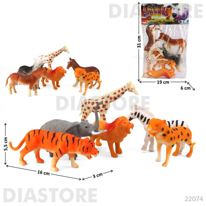 Animal Figure Karet - Wild Animal Isi 6 pcs Mainan Miniatur Hewan Singa Harimau - A585