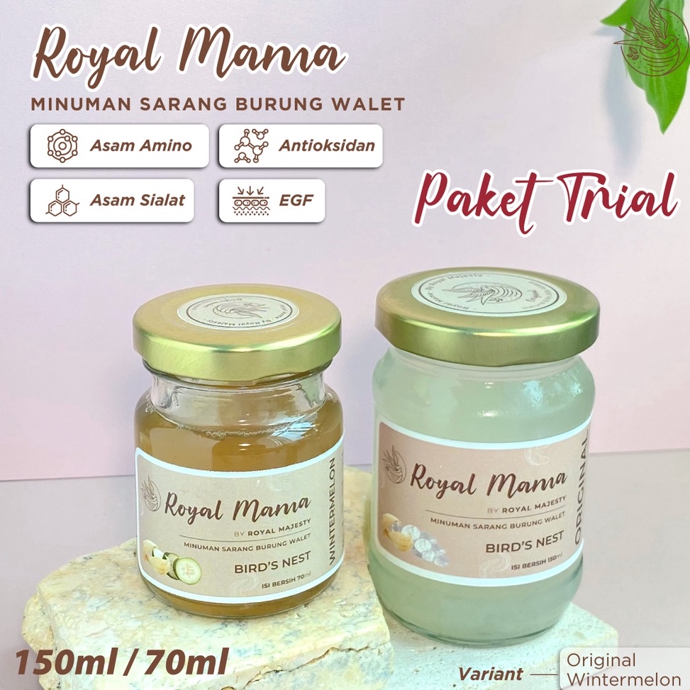 

Barang Pilihan.. Paket Trial Royal Mama 70ml Minuman Sarang Burung Walet Royal Majesty Bird's Nest 51