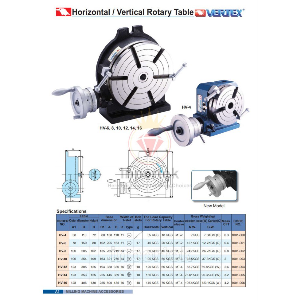 VERTEX Rotary Table HV-6 Milling Vertical/Horizontal Rotary Table HV