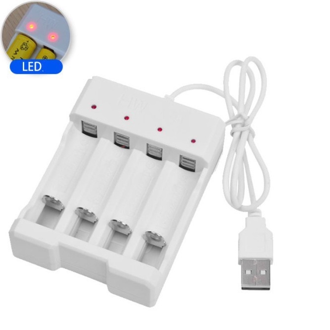 Big Promo Charger Baterai USB Plug 4 slot for AA/AAA Cas Batre USB Port 354<