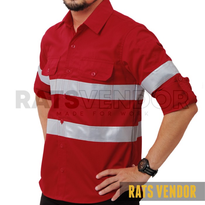Kemeja Safety K3 Baju Proyek Kerja Tambang Wearpack Hse Warna Merah