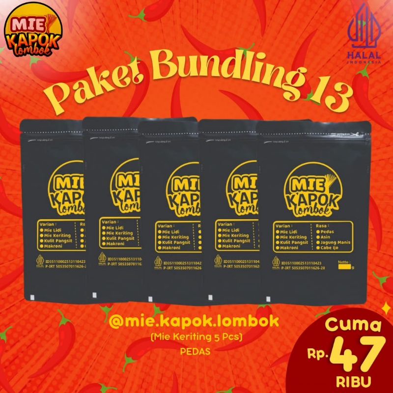 

PAKET BUNDLING 13 (Mie Keriting 5 Pcs) Pedas Paket Murah