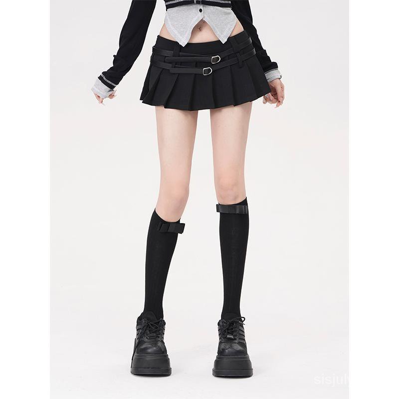 [✅BISA COD] #Sisjuly# Rok lipit wanita / rok hitam murni kasual / ikat pinggang ganda pelangsing rok