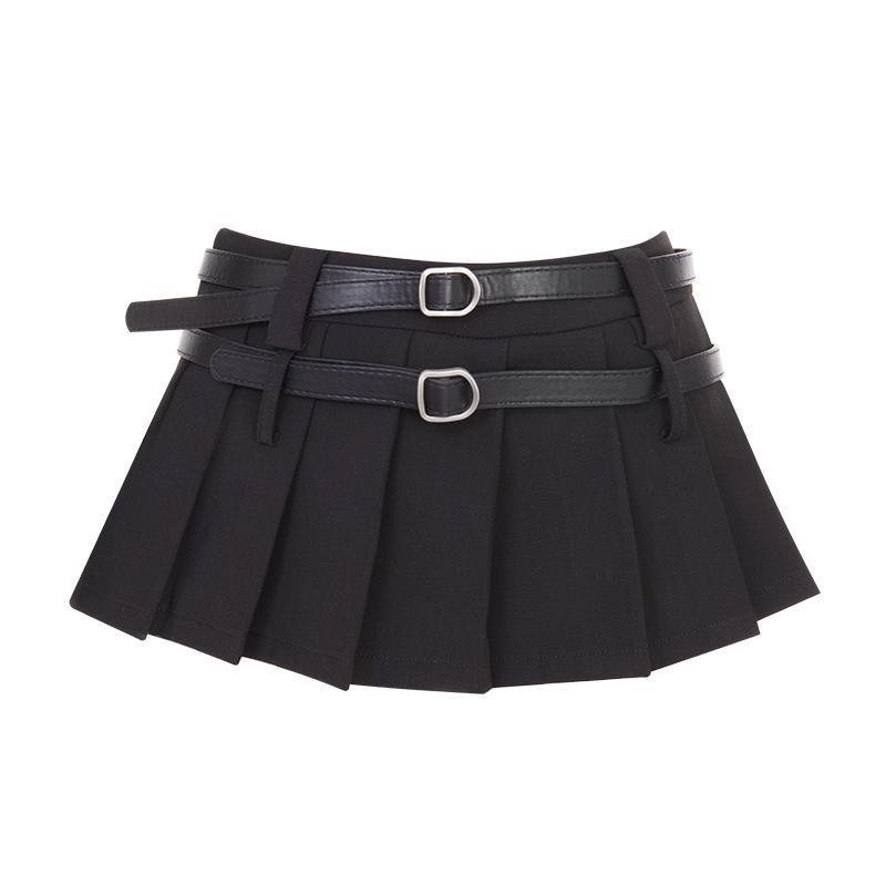 [✅BISA COD] #Sisjuly# Rok lipit wanita / rok hitam murni kasual / ikat pinggang ganda pelangsing rok