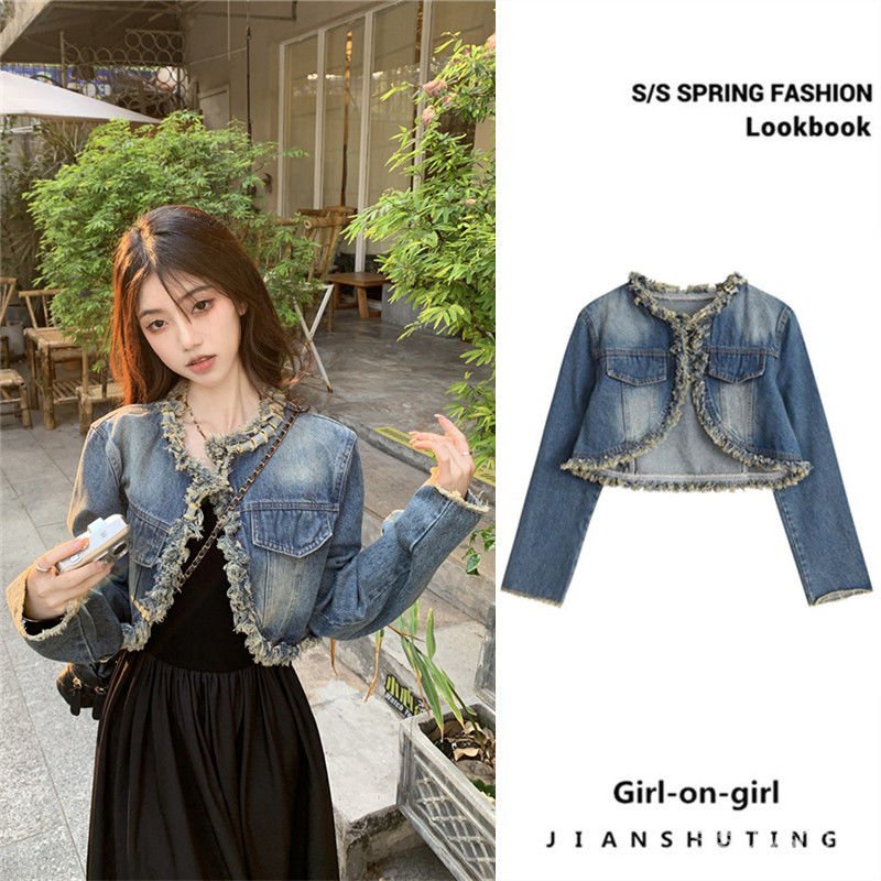 [✅BISA COD] #Sisjuly# Jaket denim wanita / jaket denim pinggiran pendek berpotongan bulu wanita + se