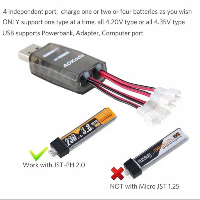 Aokoda CX405 Micro USB Charger Lipo 1S