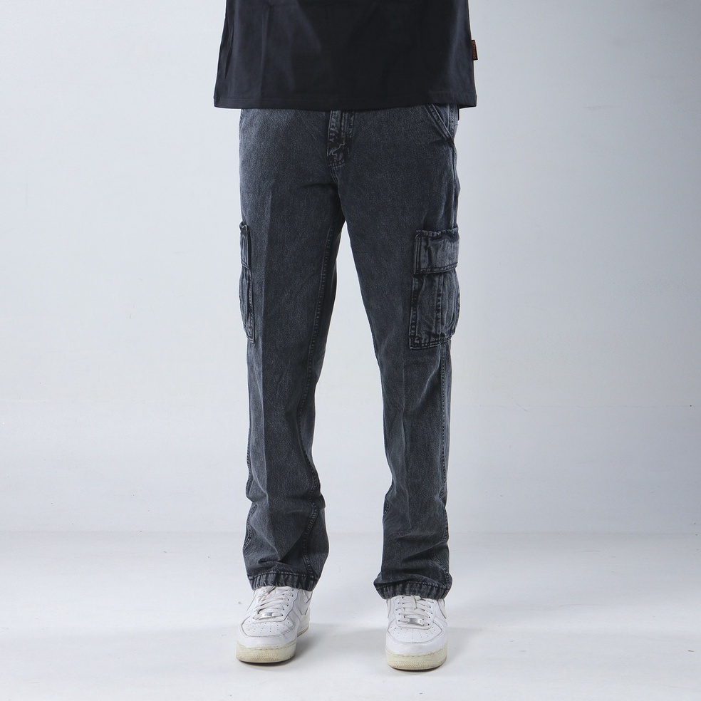 REKOMENDASI Superego Celana Cargo Pants Pria Jeans Reguler Loose fit Standard Denim Washed Snow Blac
