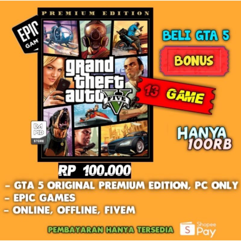 GTA 5 PREMIUM EDITION ORIGINAL AKUN EPIC GAME | BONUS 13 GAME