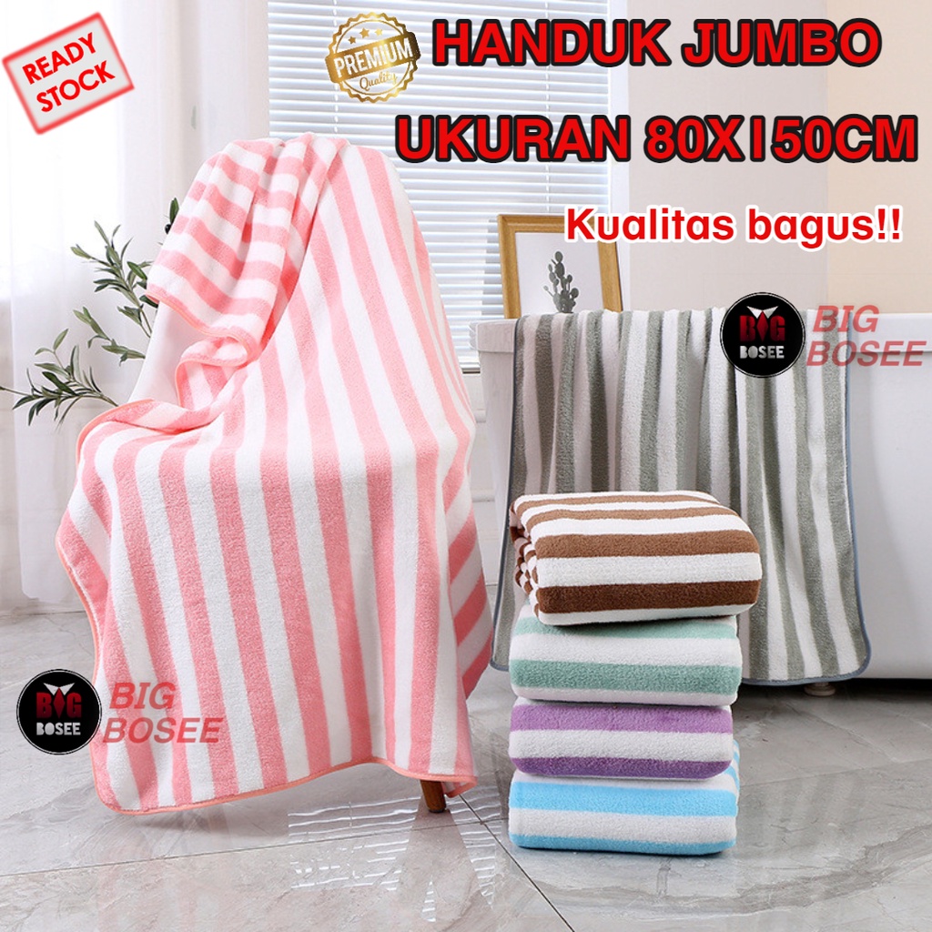 BB7 - 80X150CM Handuk Mandi JUMBO Dewasa Motif Salur Microfiber Bulu Halus Super Serap Air