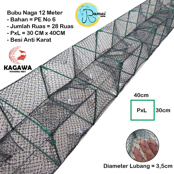 Terlaris Bubu Naga Bahan Pe 12 Meter Kagawa Fishing Net Jaring Ikan 28 Ruas