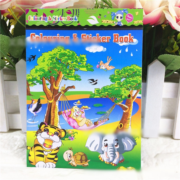 Holiven Buku mewarnai anak-anak DIY mewarnai lukisan buku kartun yang dilukis dengan tangan cat air stiker kecil stiker buku stiker
