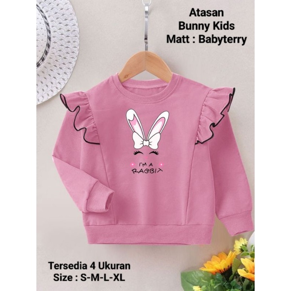 Atasan Anak Perempuan Model Kerutan Kekinian Lengan Panjang Mangset/Atasan Bunny Kids Ada 4 Ukuran S-M-L-XL/Matt Baby Terry