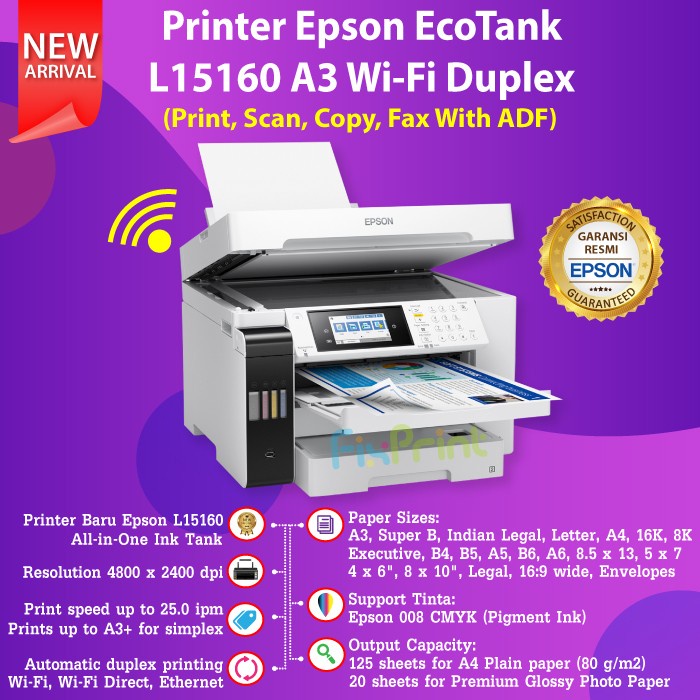Printer Epson EcoTank L15160 A3 Wi-Fi Duplex All in one Ink Tank ADF Termurah