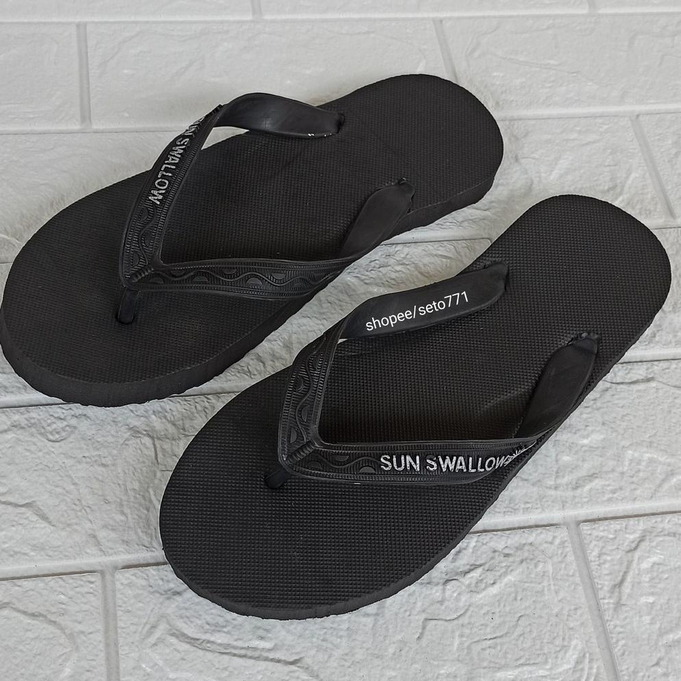 Laris Fullblack No 9 - 12 Sandal Jepit Sunwallow Sendal Japit Pria Wanita Sun Swallow Hitam Cewek Co