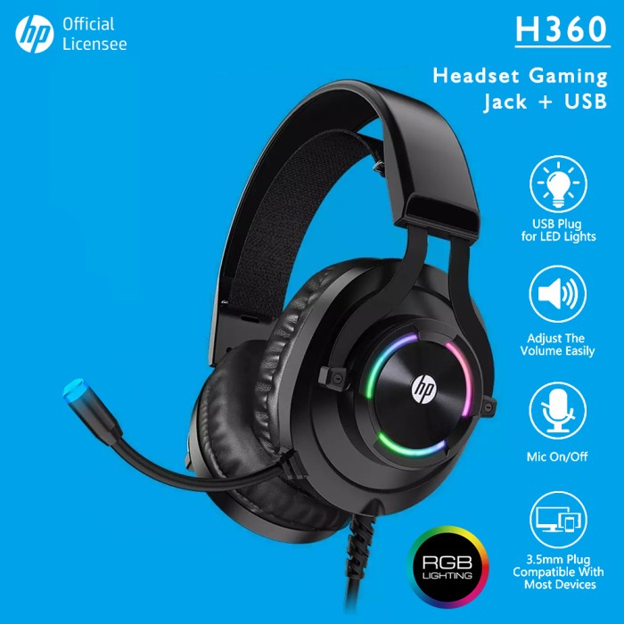 Headset Gaming/ Gaming Headphone HP H360 - USB+Jack RGB Gaming Headset