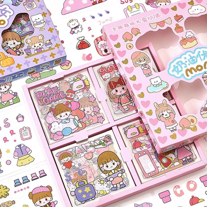 

[KODE 8FV0E] (100 lembar) Stiker 2D Sticker botol minum 2D plastik anti air/Buku Diary Stiker Motif/Stiker Anti Air