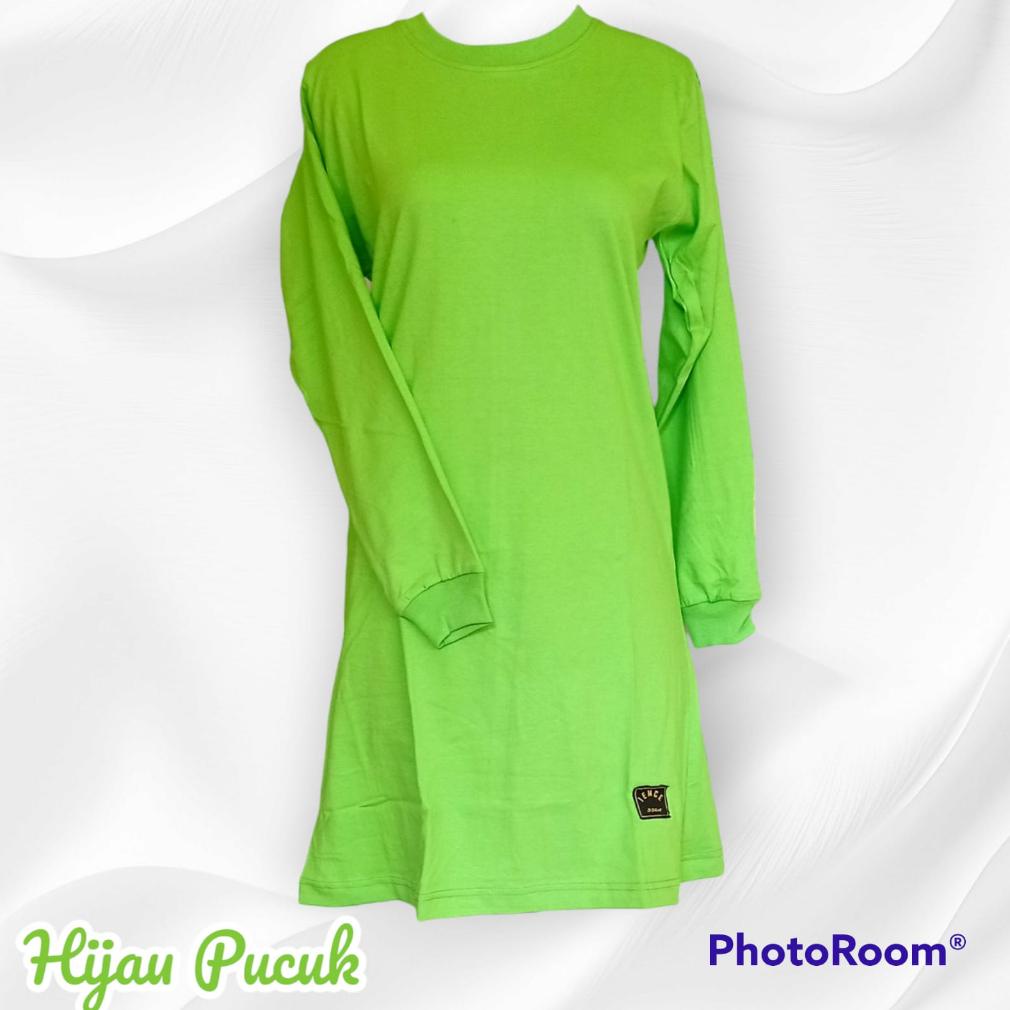 TERLARIS Kaos Polos Hijau Pucuk Tunik Oblong Muslimah/Seragam Olahraga/Senam/Outbond/Reuni