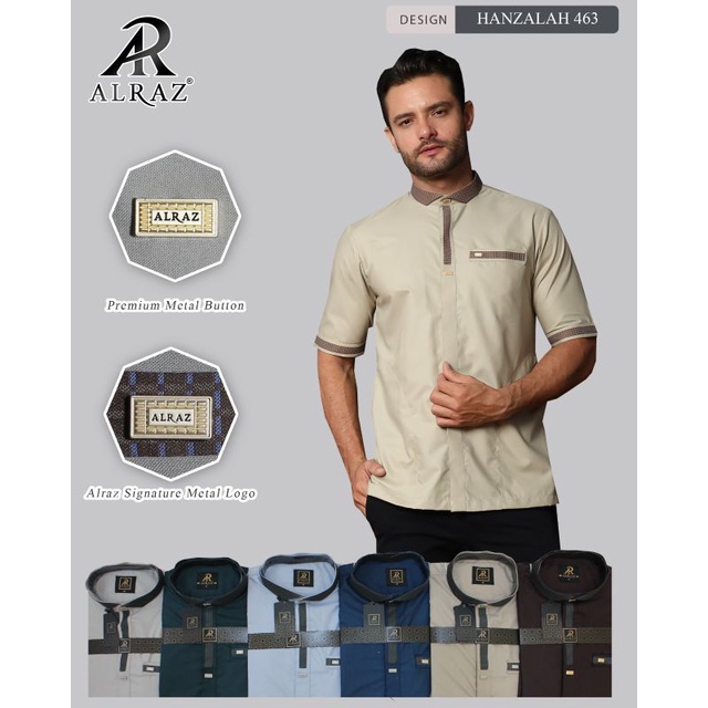 Baju Koko Alraz Lengan Pendek Motif Hanzalah,Baju Sholat Alraz Motif Elegan