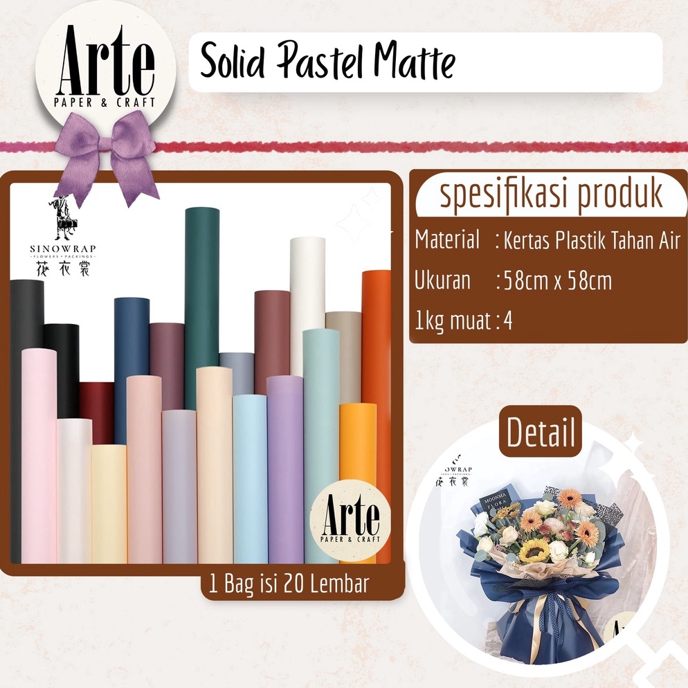

[PRODUK-JKEMM98] 20 Lembar Cellophane Solid Pastel Matte Kertas Buket Korea Bunga Flower Wrapping Paper Kado Arte Grosir Jakarta P.MTZ Ready Stock