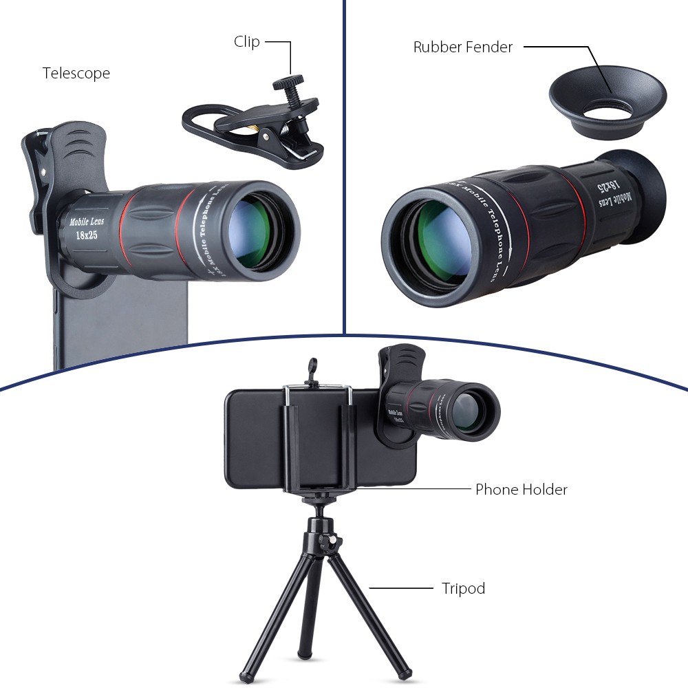 Gs8 APEXEL 2 In 1 Lensa Telephoto 18X + Tripod Mini - APL-T18ZJ - Black Or-i