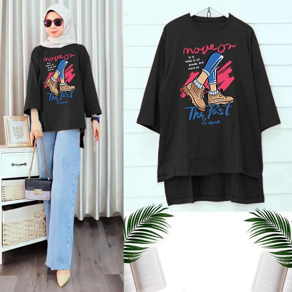 BIG SALE RILLO - Atasan Tunik Wanita Muslim Move On Oversize qurro