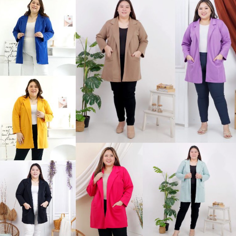 Bagus Dipakai.. Ld120 Ld140 Outer Long Blazer kerja Basic scuba bigsize jumbo oversize polos