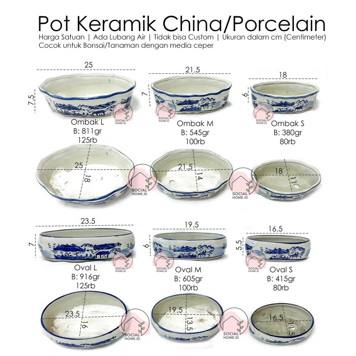 Pot Tanaman Bonsai Ceper Keramik China Putih, Porcelain, Porselain