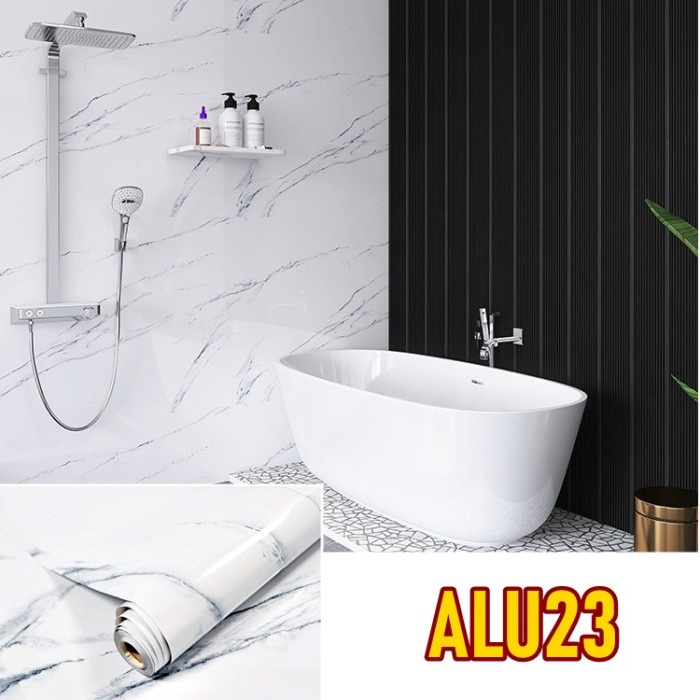 Terlaris Wallpaper Dinding Kamar Mandi 3D Motif Batu Marmer Glossy Waterproof