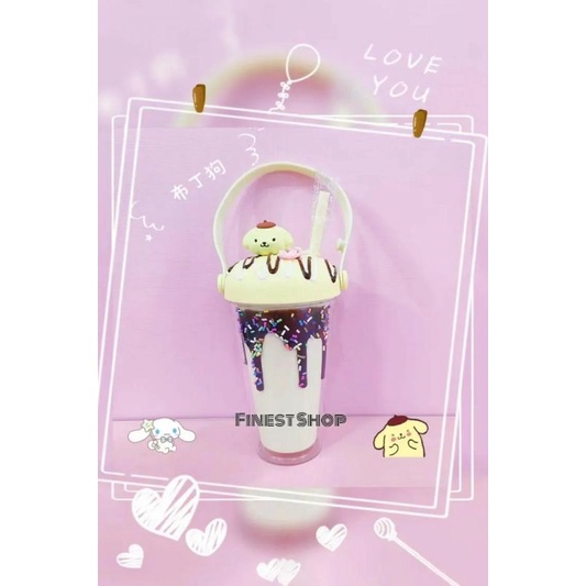 Tumbler SANRIO Tutup Boneka Gelas Cinnamoroll Melody Kitty Pompurin Botol Sedotan Ice Cream Gelas Es Krim Lucu