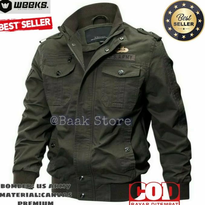 Jaket Pria Bomber US ARMY Material Kanvas Original Premium Quality