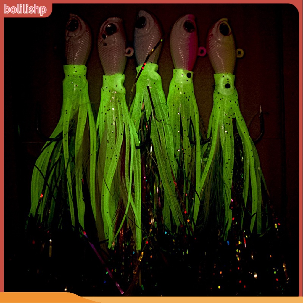 [Bolilishp] 28g/14cm Gurita Kait Umpan Glow-in-The-Dark Tajam Kait 3D Fisheyes Tahan Karat Kepala Ikan 14cm Buatan Memancing Memikat Aksesoris Memancing