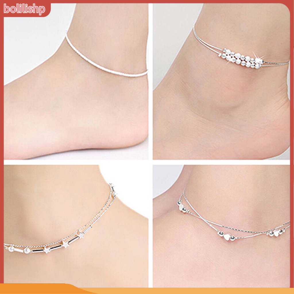 &lt;Bolilishp&gt; Gelang Kaki Adjustable Liontin Bintang / Hati / Manik-Manik Untuk Wanita