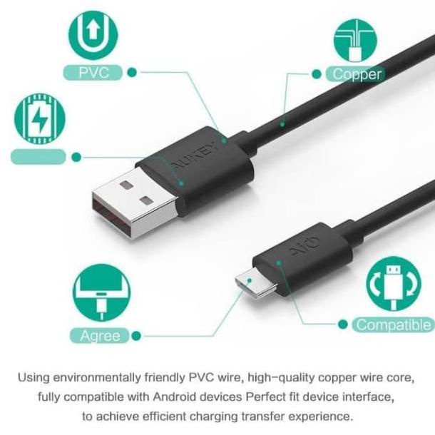 Limited Aukey Micro Usb 2M / Kabel Data Charger Micro Usb 2M Aukey Original / Xiaomi Oppo Vivo Samsu