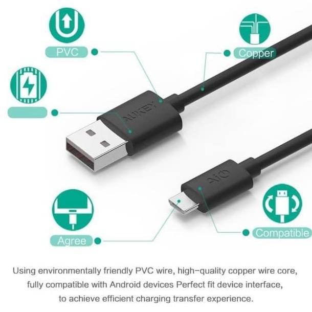 Limited Aukey Micro Usb 2M / Kabel Data Charger Micro Usb 2M Aukey Original / Xiaomi Oppo Vivo Samsung