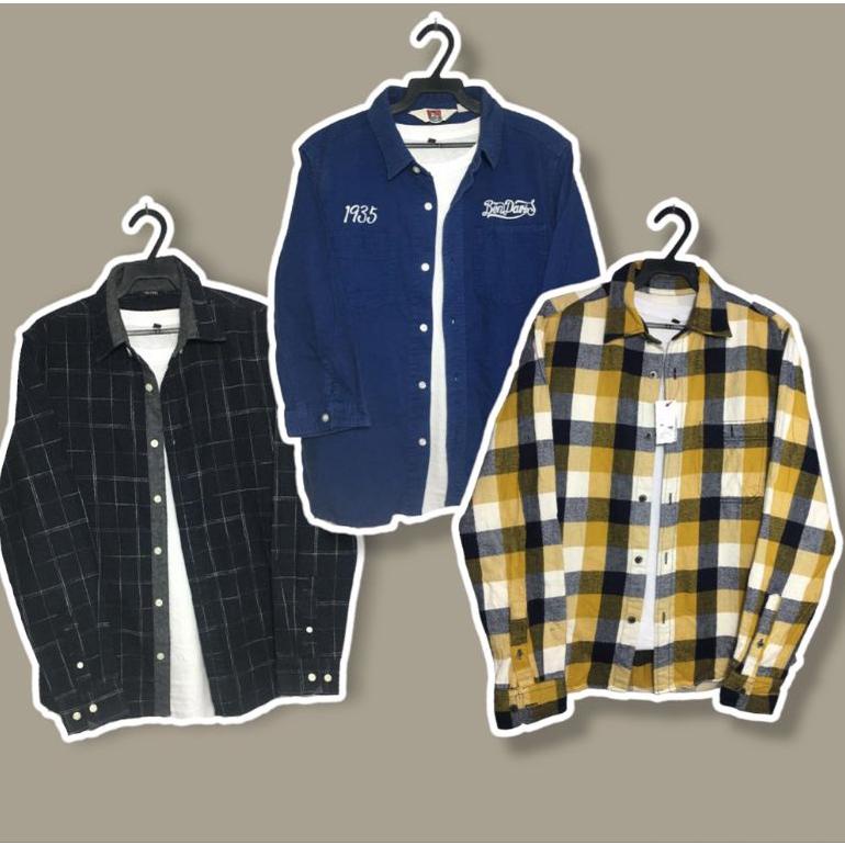 Terbaru Kemeja Pria Katun Flanel Pl Lengan Panjang Ld90-100