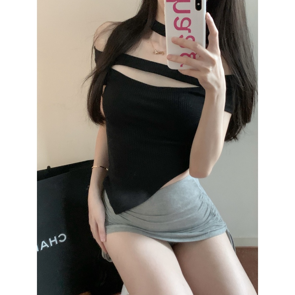 Red Putih hot gadis keinginan murni one-shoulder memakai wanita musim panas chic slim lengan pendek t-shirt seksi bottoming pendek top