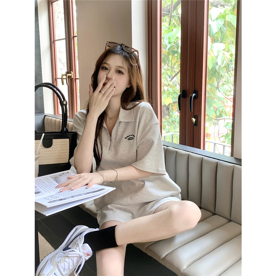 Red Baju Olahraga Wanita Musim Panas Mengurangi Usia Polo Shirt Lengan Pendek Top Longgar Kasual Celana Pendek Kecil Two-Piece Set