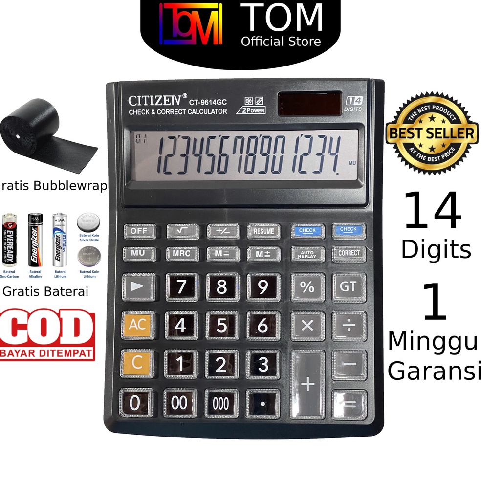 

Best Terlaris.. Kalkulator CITIZEN CT 9614 GC 14 Digit - Calculator Check Dual Two 2 Power 99