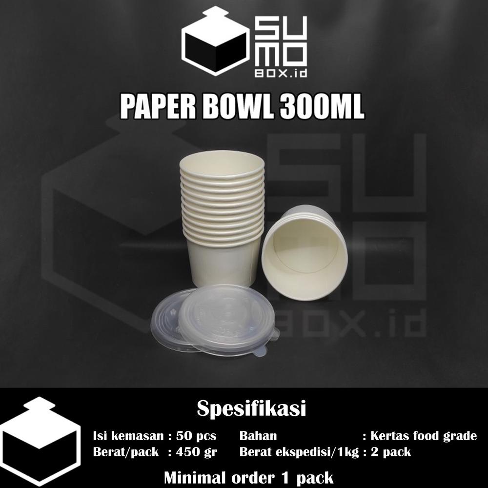 PAPER BOWL 300ML + TUTUP / MANGKUK KERTAS / WADAH KERTAS TEBAL/ CUP MANGKOK TAHAN PANAS TERMURAH FRE