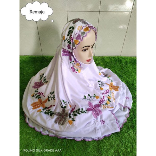 mukena lajuran remaja mukena bordil bunga remaja mukena terusan premium mukena putih motif bunga rem