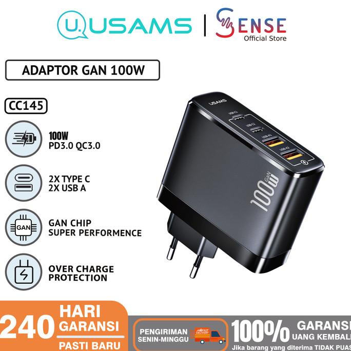USAMS T44 Adaptor Kepala Charger GAN Fast Charging 100W 4 Ports QC4.0