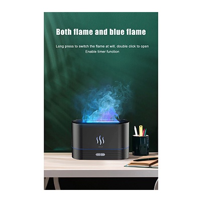 Gs8 Humi Efek Api Pewangi Ruangan Pelembab Udara RGB LED Flame Air Humidifier Diffuser Essential Oil Aromaterapi RGB Light REUP DQ701A aesthetic Black Or-i