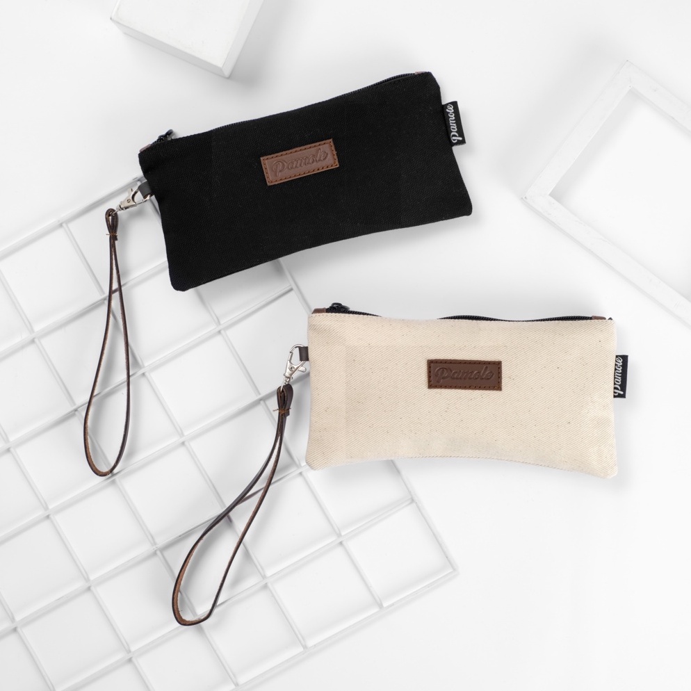 Pamole - Pouch Kekinian Bahan Kanvas Penutup Resleting - Pouch Polos {BHS.17Jn23w}