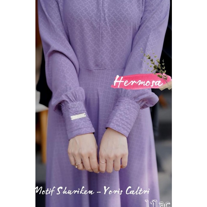 Gamis hermosa motif shuriken lilac/gamis lilac murah/gamis ungu murah