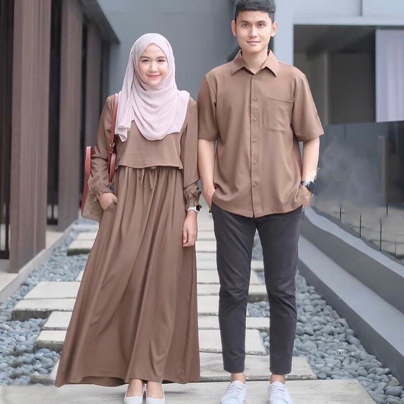 Star Vallina Outfit - Domino Couple Baju Pasangan Cp Setelan Dress Gamis + kemeja Koko Remaja Wanita