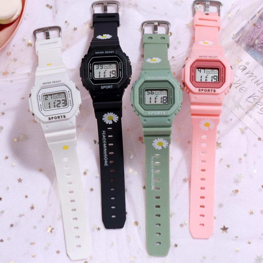 Terlaris Jam Tangan Dital Bunga Daisy Solid Anti Air Student Couple Watch Korea Fashion Model Casio 